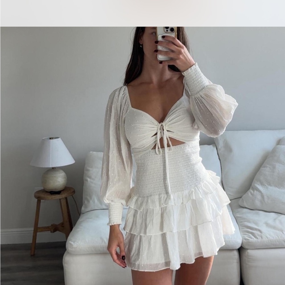 Astr the Label Cream Smocked Tie-Front Mini Dress